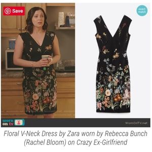 Zara Floral V Neck Black Midi Dress seen on Rebecca Bunch Crazy Ex Girlfriend